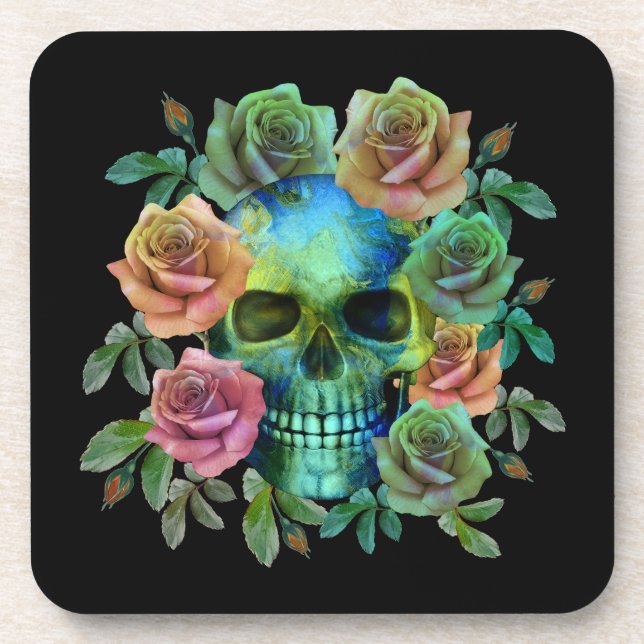 PORTA-COPO CRÂNIO VERDE MORTE COM FLORES (Frente)