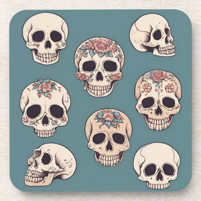 Porta-copo Crânios de Flor Verde Animam o Dia das Bruxas Colo (Frente)