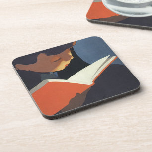 Porta-copo Criança Antiga Lendo um Livro da Biblioteca