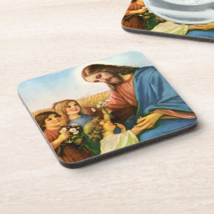 Porta-copo Crianças Antigas Traziam Flores para Jesus Cristo