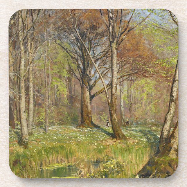 Porta-copo Crianças na floresta primavera H.A. Brendekilde (Frente)