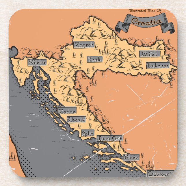 Porta-copo Croácia Mapa antigo vintage (Frente)