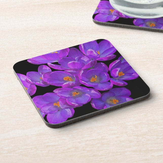 Porta-copo Crocus de Primavera Roxos em Floral Preto (Left Side)