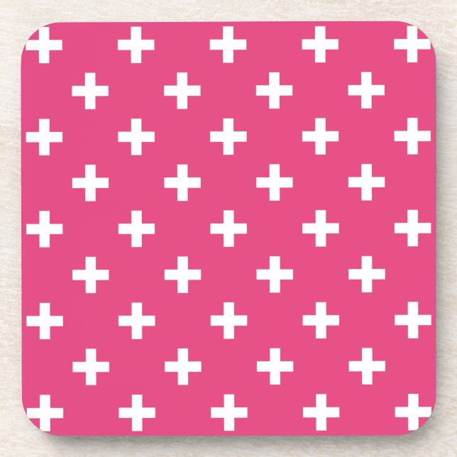 Porta-copo Cruzes de polca branca em fuchsia (Frente)