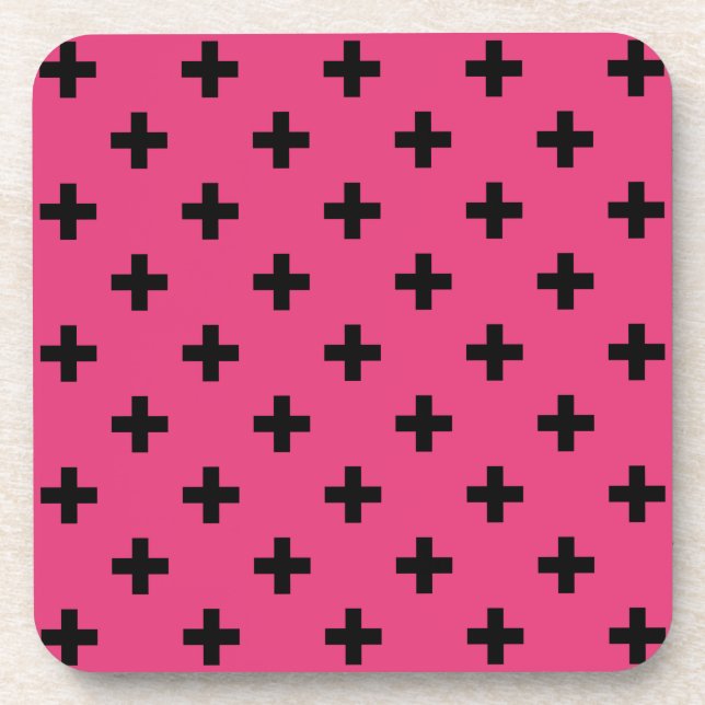 Porta-copo Cruzes de polca negra em fuchsia (Frente)