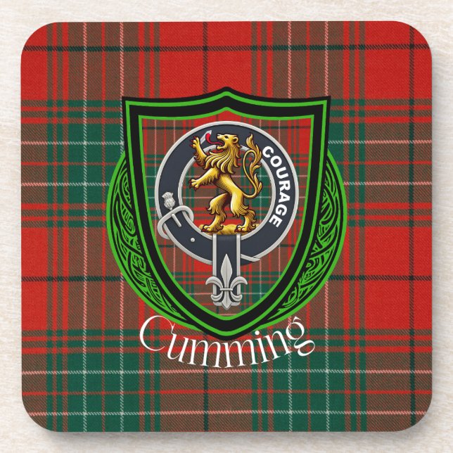 Porta-copo Cumming Scottish Clan Tartan & Crest (Frente)