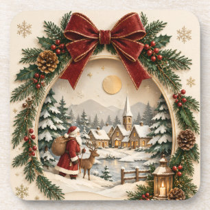Porta-copo Cumprimento de Natal Pastel, Papai Noel e neve