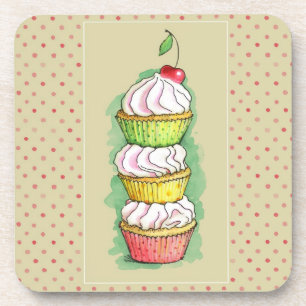 Porta-copo Cupcakes da aguarela. Ilustração da cozinha