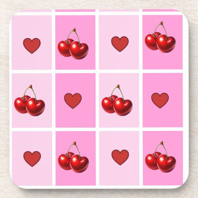 Porta-copo Custom Cherry Heart Checkerboard Pattern (Frente)