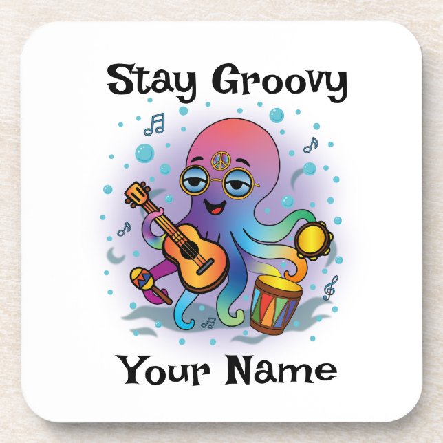 Porta-copo Custom Coaster | Retro Octopus | Name & Text (Frente)