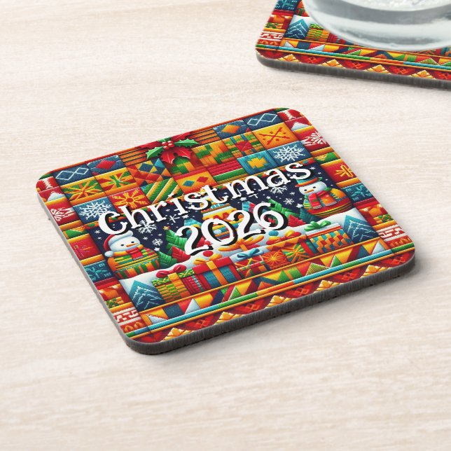 Porta-copo Custom Kente Cloth Holiday Coaster | African (Left Side)