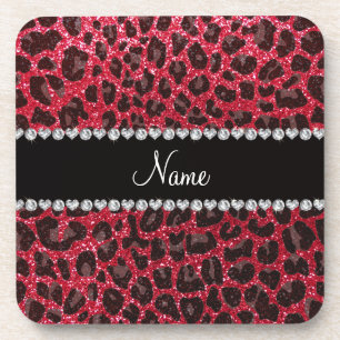 Porta-copo Custom name crimson red glitter leopard print