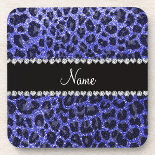 Porta-copo Custom name neon blue glitter leopard print
