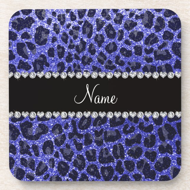 Porta-copo Custom name neon blue glitter leopard print (Frente)