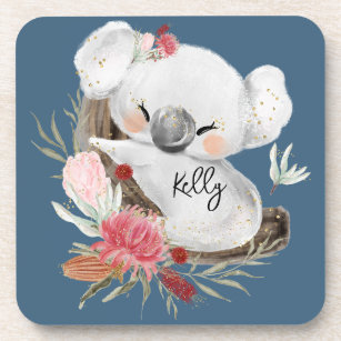 Porta-copo Cute Baby Koala Dourado Speckle Nome Personalizado