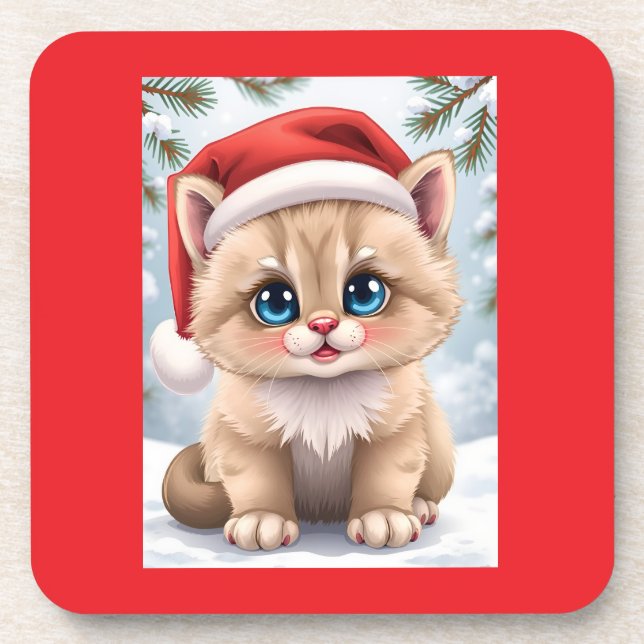 Porta-copo Cute cartoon kitten Christmas fun (Frente)