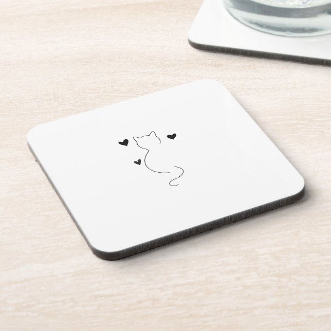 Porta-copo Cute cat line drawing, with three hearts (Left Side)