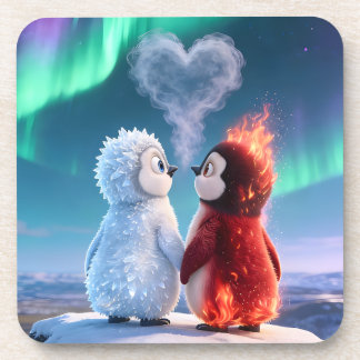 Porta-copo Cute Fire and Ice Penguin Northern Lights