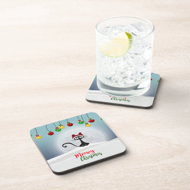 Porta-copo Cute Meowy Christmas Beverage Coaster (Lado Direito)