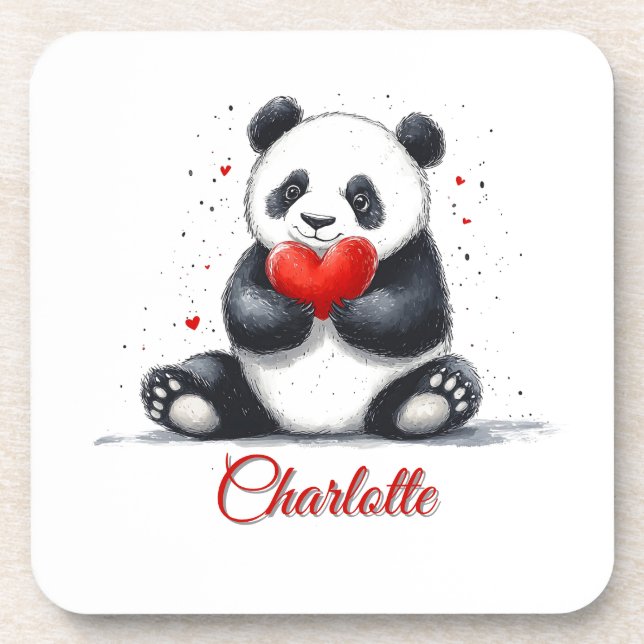 Porta-copo Cute Panda Segurando Coração com Nome Personalizáv (Frente)