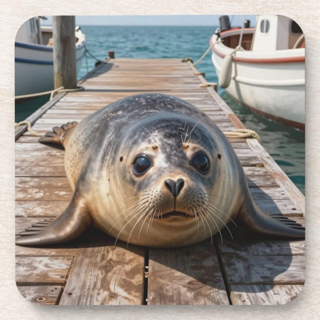 Porta-copo Cute Seal Laying on Boat Dock Ocean Pier (Frente)