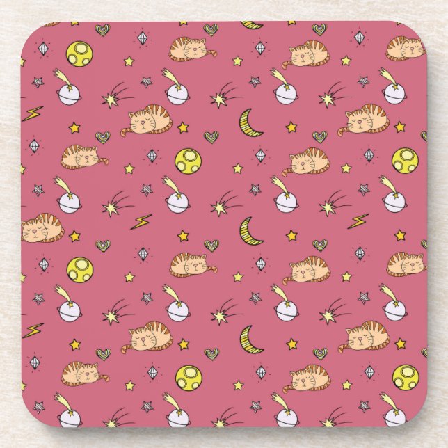Porta-copo Cute Space Cat Pattern – Adorable Cosmic Kitty (Frente)