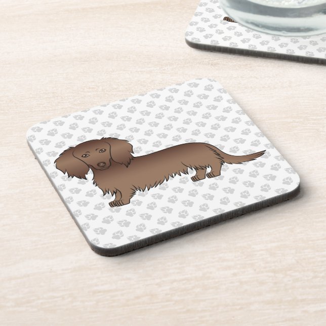 Porta-copo Dachshund Cartoon de Cabelo Comprido de Chocolate  (Left Side)