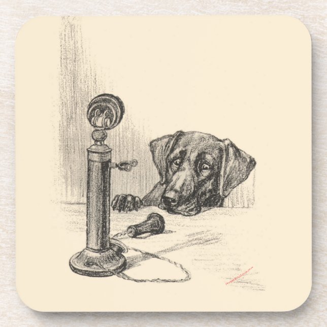 Porta-copo Dachshund e telefone antigo (Frente)