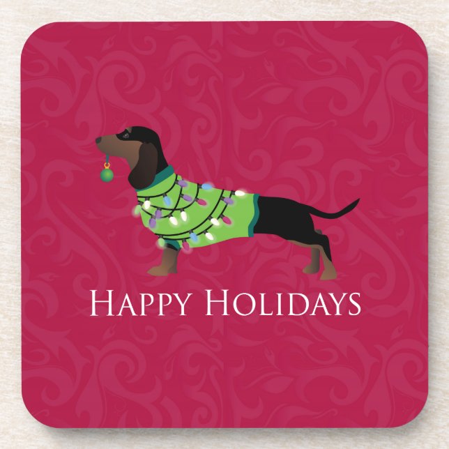 Porta-copo Dachshund Happy Holidays Design (Frente)