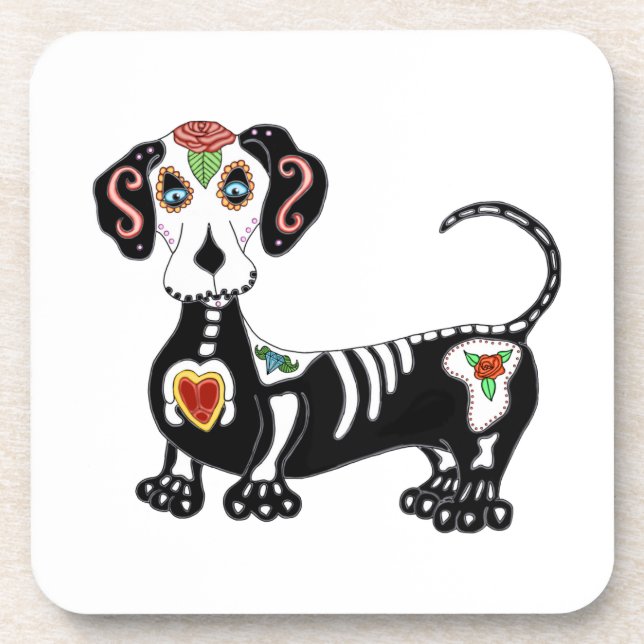 Porta-copo Dachshund Sugar Skull (Frente)