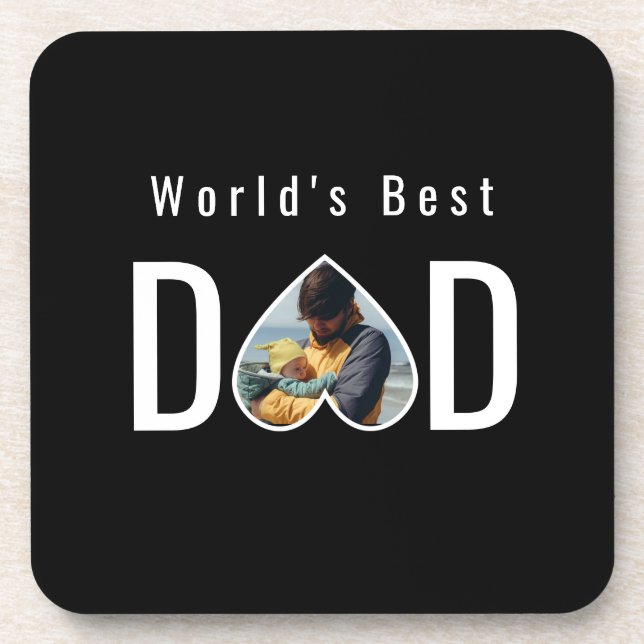 Porta-copo Dad Photo in Black Heart Frame Modern Text (Frente)