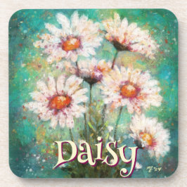 Porta-copo Daisies Impressionistic Floral Teal Personalized