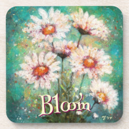 Porta-copo Daisies Impressionistic Floral Teal Personalized