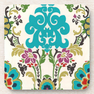 Porta-copo Damask Floral Patternos Plum Turquoise