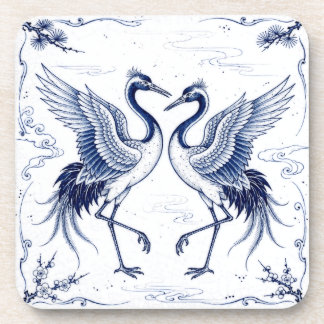 Porta-copo Dança de Grou Estilo Imari Japonês Azul e Branco