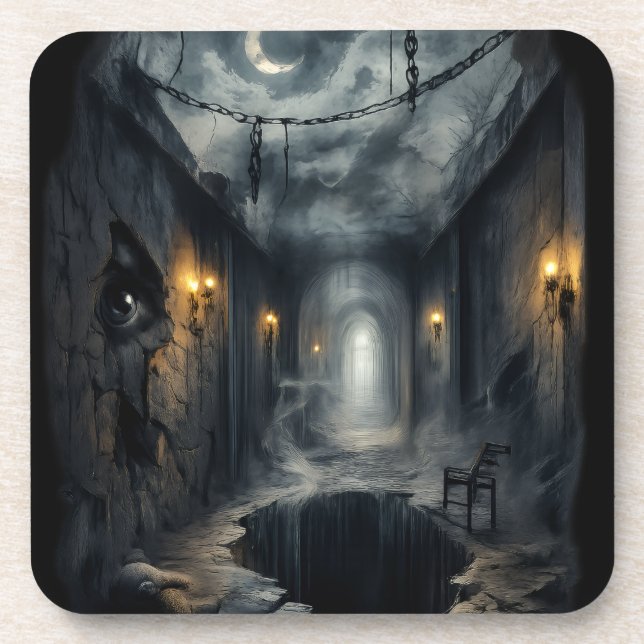 Porta-copo Dark Haunted fantasy Corridor with Moonlit Sky  (Frente)