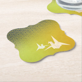 PORTA-COPO DE PAPEL 折鶴と紗綾形紋様(金地に紺青色)のペーパーコースター