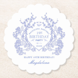 Porta-copo De Papel 19.º Aniversário Alfabetização Floral Azul em Fran