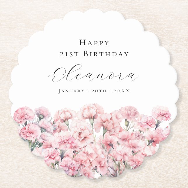 Porta-copo De Papel 21st Birthday Pink Carnation January Birth Flower (Frente)