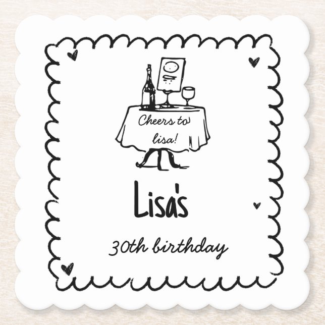 Porta-copo De Papel 30 de Coquetel de Escrivação à Mão, aniversário de (Frente)