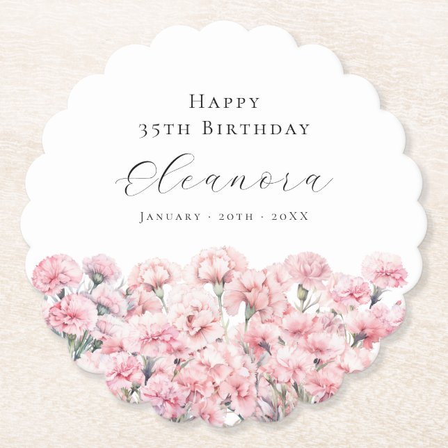 Porta-copo De Papel 35th Birthday Pink Carnation January Birth Flower (Frente)