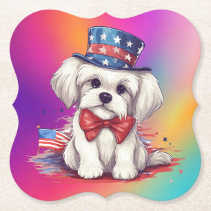 Porta-copo De Papel 4º de julho Cachorro Branco Cute-43568