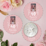 Porta-copo De Papel 40 and Fabulous Foliage Pink Photo 40th Birthday<br><div class="desc">40 and Fabulous Foliage Pink Photo 40th Birthday Party Paper Coaster. 40 and fabulous text in trendy white script with a name and white foliage on a pink background. Personalize it with your photo,  your name and the age.</div>