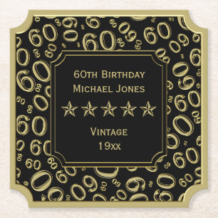 Porta-copo De Papel 60th Tema preto e Dourado da festa de aniversário