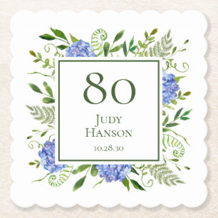 Porta-copo De Papel 80 Birthday Blue Hydrangeas