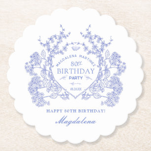 Porta-copo De Papel 80 Birthday francês Blue Floral Crest Personalizad