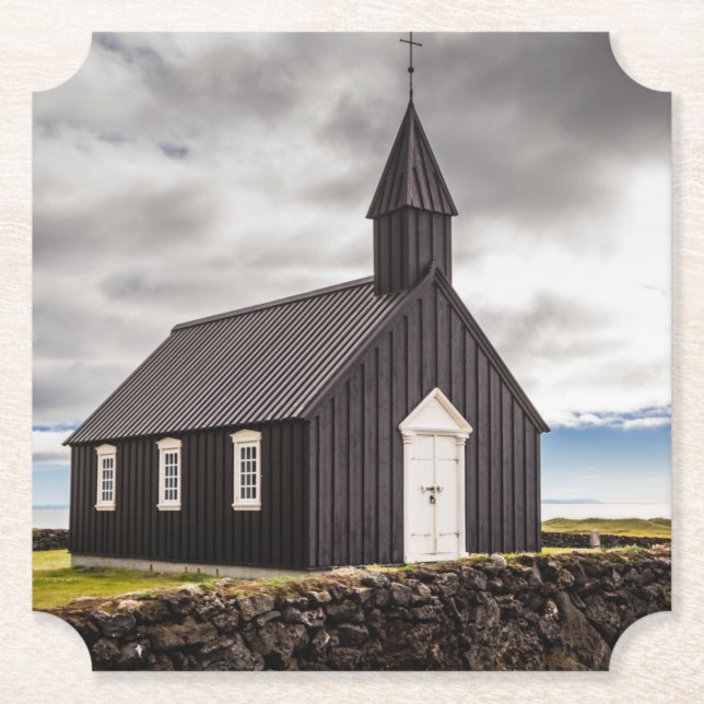 Porta-copo De Papel A Igreja Negra De Budir, Islândia (Frente)