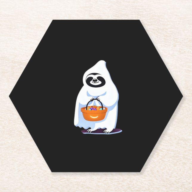 Porta-copo De Papel A preguiça de Halloween vestida como um truque fan (Frente)