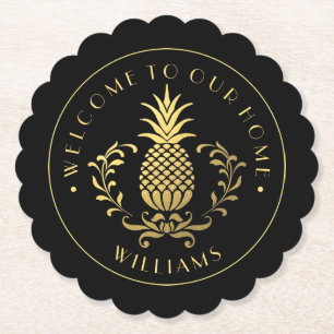 Porta-copo De Papel Abacaxi Dourado   Com Nome e Est Familiares. Data