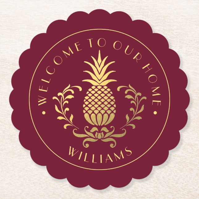 Porta-copo De Papel Abacaxi Dourado | Com Nome Familiar (Frente)